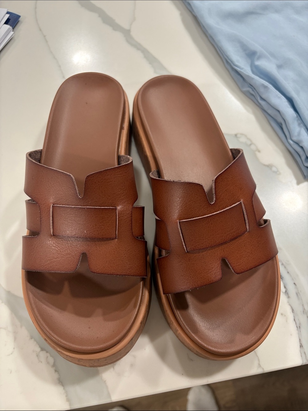 Women's Brown Leather Slide Sandals - Casual Slip-On Comfort